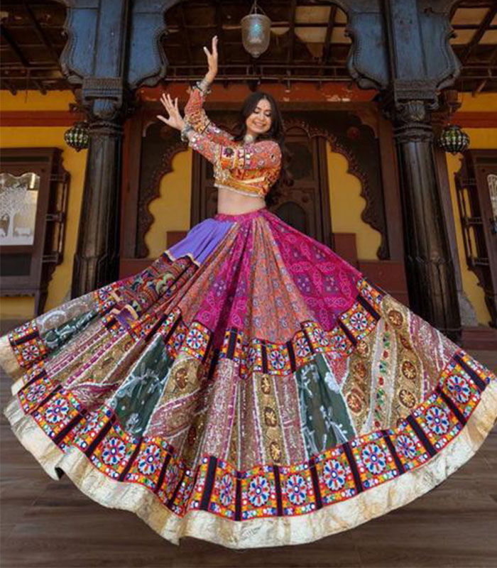 Purple Chinnon Navratri Wear Lehenga Choli - Zakarto