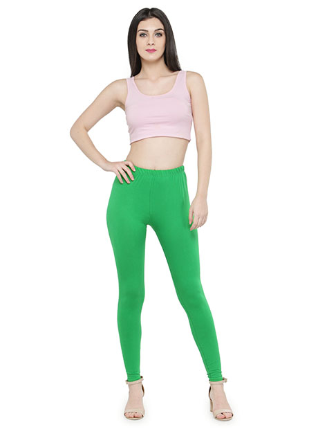 Trendy Women Solid Cotton Lycra Super Quality Ankle Length Bottle Green  Leggings