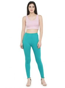 Turquoise Color 4 Way Cotton Lycra Ankle length Leggings