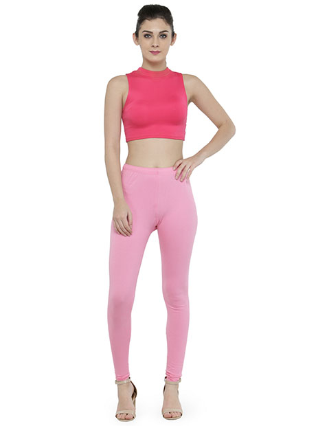 Buy Likha Pink 200 GSM, 4 Way Stretch Cotton Lycra Ankle Length Leggings  LIKBTM07 online