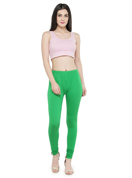 Green Color 4 Way Cotton Lycra Churidar Leggings - Zakarto