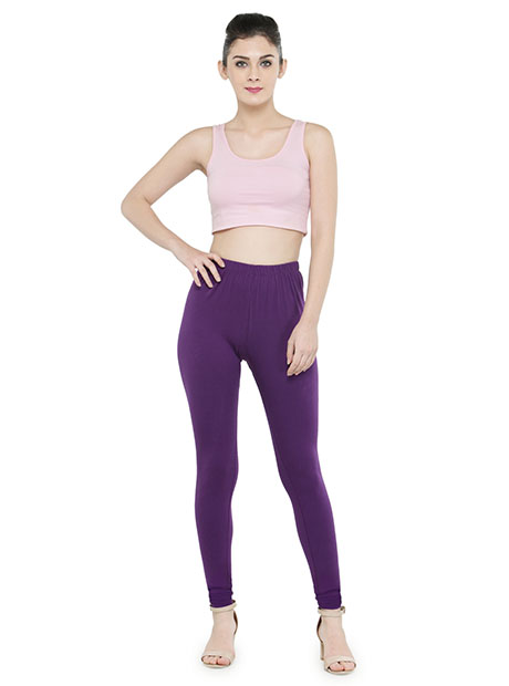 Buy Cotton Lycra Churidar Free Size Dark Violet Leggings Online –