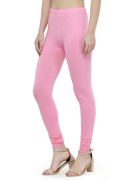Light-Pink Color 4 Way Cotton Lycra Churidar Leggings - Zakarto