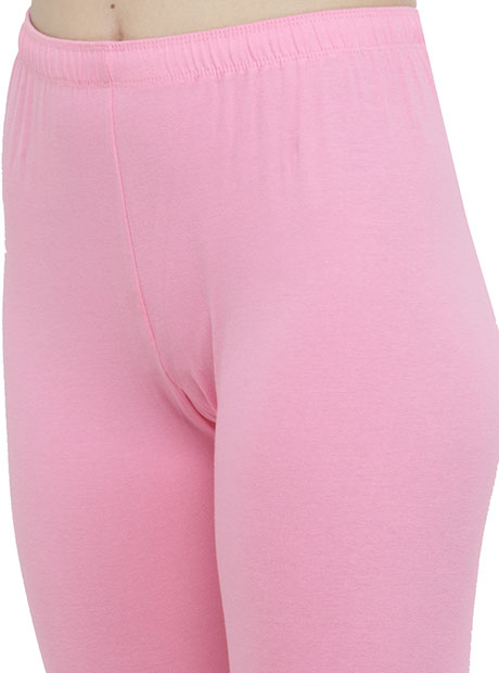 Women Light Pink Cotton Churidar Leggings
