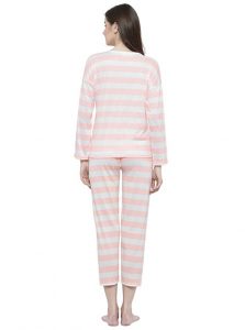 White Color Women White Pink Printed Nightwear Pajama Loungewear Set