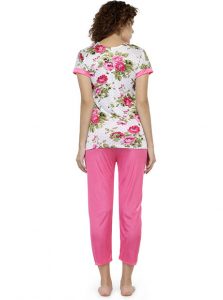 Pink Color Women Shorts Set Nightwear with Floral Print