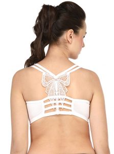 Nude Color Floral Lace Back Padded Crop Top Bra - Zakarto
