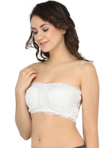 White Color Women Lace No-Strap Cross Cut Out Padded Bra