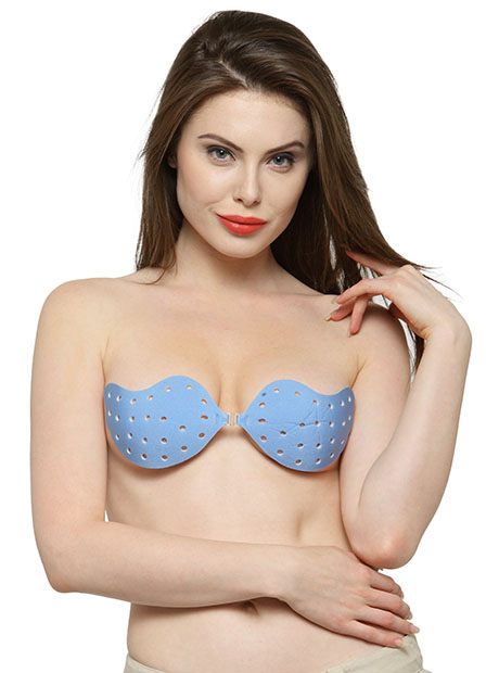 Blue Color Strapless Seamless Self-adhesive Bra with Breathable Holes -  Zakarto