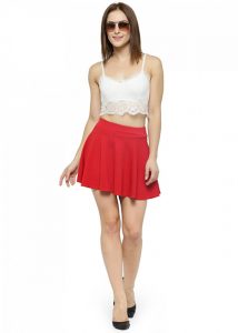 Red Color Knit Skater Skirt
