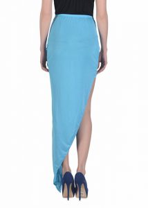 Blue Color Ruched Asymmetrical Draped Charming Skirt