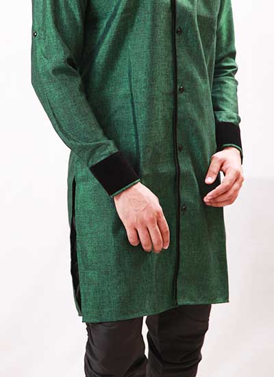 Intricate Velvet Work Fascinating Green Indo Western Kurta Pajama