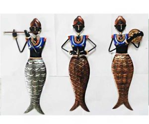Musician Fish Lady Wrought Iron Handicraft Wall Hanging Showpiece