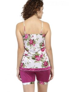 Magenta Color Women Shorts Set Nightwear with Floral Print