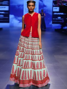 Red Printed Bhagalpuri Exclusive Designer Lehengas