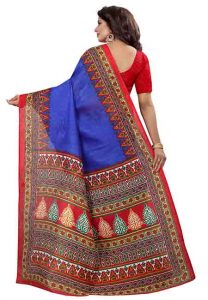 Devdas Blue Printed Bhagalpuri Silk Sarees With Blouse