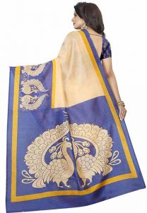 Nilkanth Blue Printed Bhagalpuri Silk Sarees With Blouse