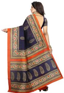 Sampurna Navy Printed Bhagalpuri Silk Sarees With Blouse