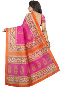 Sampurna Pink Printed Bhagalpuri Silk Sarees With Blouse