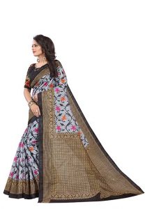 Swati Black Printed Bhagalpuri Silk Sarees With Blouse