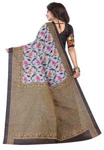 Swati Black Printed Bhagalpuri Silk Sarees With Blouse