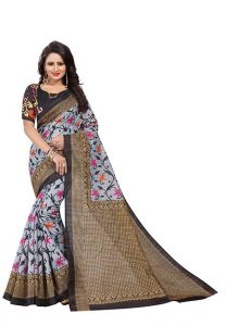 Swati Black Printed Bhagalpuri Silk Sarees With Blouse