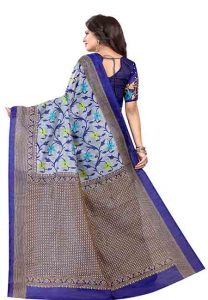 Swati Blue Printed Bhagalpuri Silk Sarees With Blouse