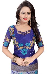 Swati Blue Printed Bhagalpuri Silk Sarees With Blouse