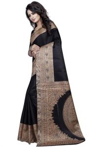 Black Printed Kalamkaari Khadi Silk Sarees With Blouse