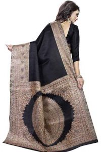 Black Printed Kalamkaari Khadi Silk Sarees With Blouse