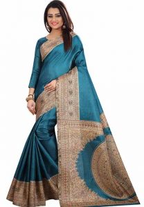 Rama Printed Kalamkaari Khadi Silk Sarees With Blouse