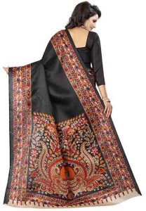 Black Printed Kalamkaari Khadi Silk Sarees With Blouse