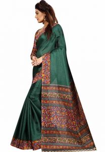 Green Printed Kalamkaari Khadi Silk Sarees With Blouse