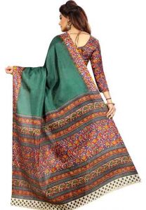 Green Printed Kalamkaari Khadi Silk Sarees With Blouse