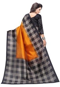 Mustard Checks Printed Mysore Art Silk Sarees With Blouse