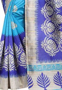 Mysore Blue Printed Mysore Art Silk Sarees With Blouse