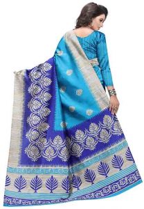 Mysore Blue Printed Mysore Art Silk Sarees With Blouse