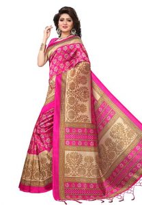 Pink Queen Jhalar Printed Mysore Art Silk Sarees With Blouse