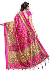 Pink Queen Jhalar Printed Mysore Art Silk Sarees With Blouse