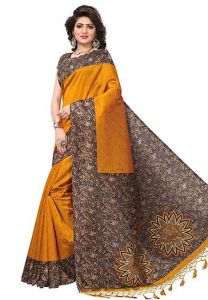 Safina Mustard Jhalar Printed Mysore Art Silk Sarees With Blouse