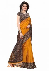 Safina Mustard Jhalar Printed Mysore Art Silk Sarees With Blouse