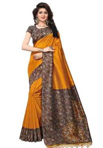 Safina Mustard Jhalar Printed Mysore Art Silk Sarees With Blouse