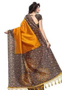 Safina Mustard Jhalar Printed Mysore Art Silk Sarees With Blouse