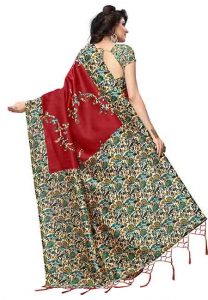 Sana Red Jhalar Printed Mysore Art Silk Sarees With Blouse