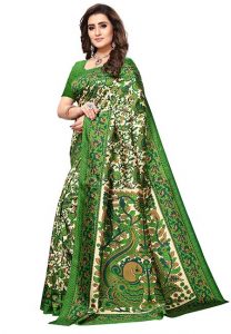 Shabana Green Printed Mysore Art Silk Sarees With Blouse
