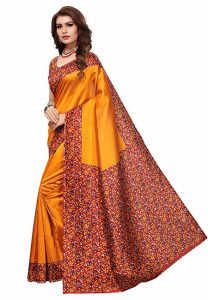 Sofi Mustard Printed Mysore Art Silk Sarees With Blouse