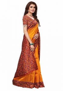 Sofi Mustard Printed Mysore Art Silk Sarees With Blouse