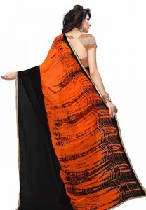 Orange Women Printed Chiffon Sarees With Blouse