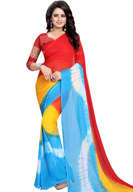 Buy Further Striped Bollywood Georgette, Chiffon Multicolor Sarees Online @  Best Price In India | Flipkart.com