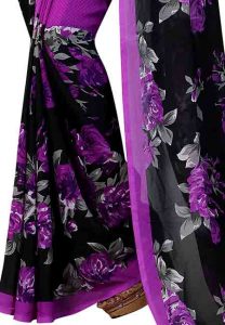 Floral Violet Printed Special Georgette Sarees With Blouse